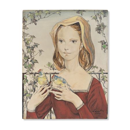 Young girl with two birds
