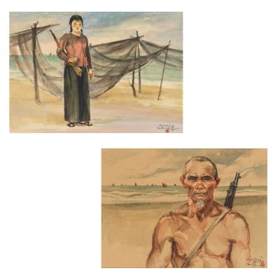 Deux peintures: i) Milicienne de la région côtière (Coastal Militia), 1966; ii) Face à l'ennemi (Facing the enemy), 1968