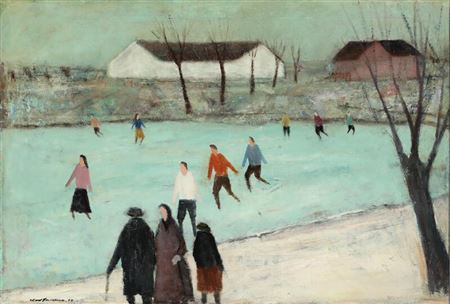 Skaters on the ice. by Cort Jacobsen - Auction record, sale price, and art valuation. Compare with similar artists and explore comparable artworks.