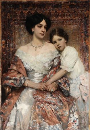 Portrait of Agnes Monrad-Aas, née Hegel (1879–1954) and her daughter Alice Henriques, née Fritsche (1904–1985), child and grandchild of Jacob Hegel (1851–1918), publisher and later owner of Gyldendahl. by Frans Schwartz - Auction record, sale price, and art valuation. Compare with similar artists and explore comparable artworks.