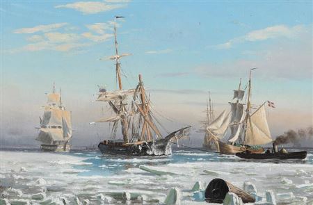Russian ship towed out of ice in Danish waters by tugboat