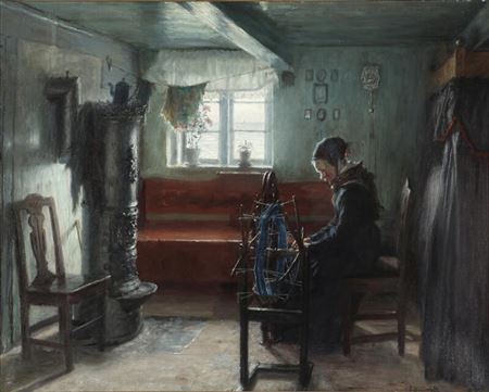 A young woman at the spinning wheel, Dragør.