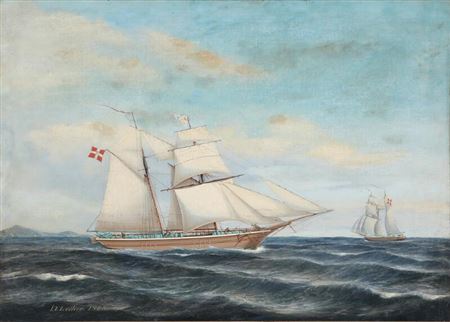 A Danish brigg off a rocky coast. by Jens Locher - Auction record, sale price, and art valuation. Compare with similar artists and explore comparable artworks.