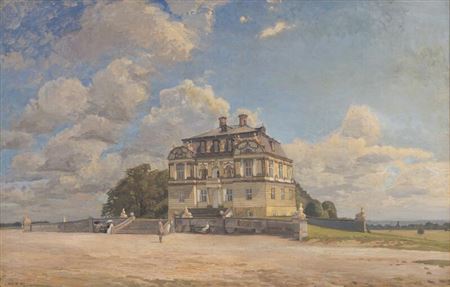 “Eremitagen”. The Hermitage Palace. People in the sun at The Hermitage Palace in Dyrehaven Park, north of Copenhagen.