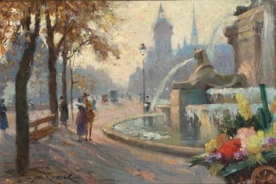 View from Fontaine Du Palmier (Fontaine De La Victoire) on Place Du Chatalet, Paris by Paul de Frick - Auction record, sale price, and art valuation. Compare with similar artists and explore comparable artworks.