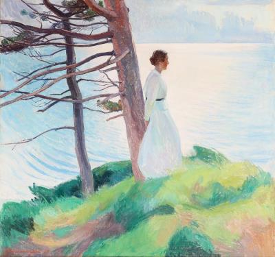 Woman in landscape by Johannes Glob - Auction record, sale price, and art valuation. Compare with similar artists and explore comparable artworks.