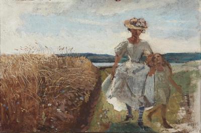 A woman and a child on a summer day near the water