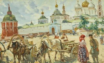 Street life at the Holy Trinity–St. Sergius Lavra at Sergiyev Posad outside Moscow