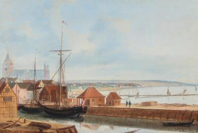 View over Aarhus harbor with a glimpse of the Cathedral