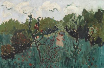 A girl in the berry bushes