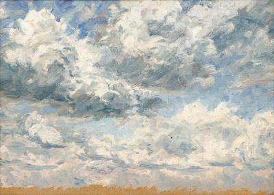 Oil study of clouds on cardboard
