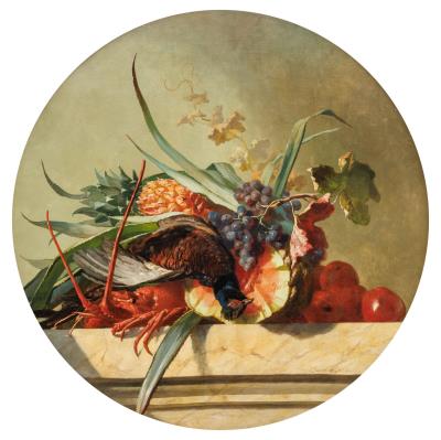 Still life with lobster, bird and fruit