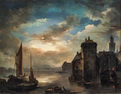 Night cityscape at the river docks