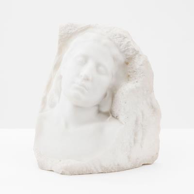 A white marble bust of a young girl