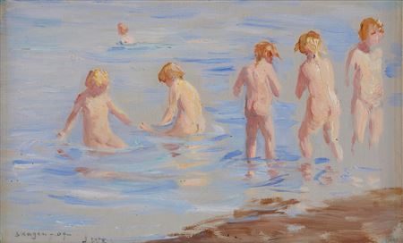 Children bathing in Skagen