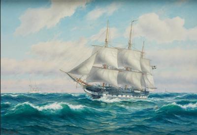The corvette "Norrköping" at Utklippan by Arvid Magnus Ahlberg - Auction record, sale price, and art valuation. Compare with similar artists and explore comparable artworks.