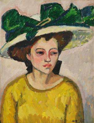 The Green Hat by Mollie Faustman - Auction record, sale price, and art valuation. Compare with similar artists and explore comparable artworks.