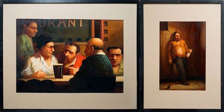 Two Drinking Scenes: (i) 'A Conversation Around a Pint'. (ii) 'An Alleyway Companion'.