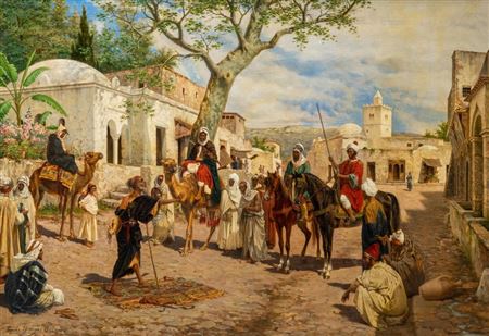 Orientalist scene with a blind fortune teller, 1902
