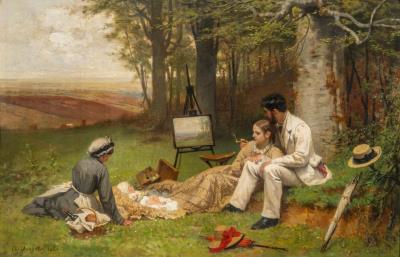 The artist with his family at work 'en plein air'