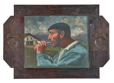 Pipe smoker in front of the Etxe
