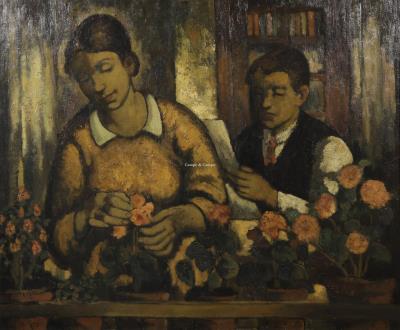 Behind the geraniums
