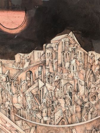 Townscape under the moon