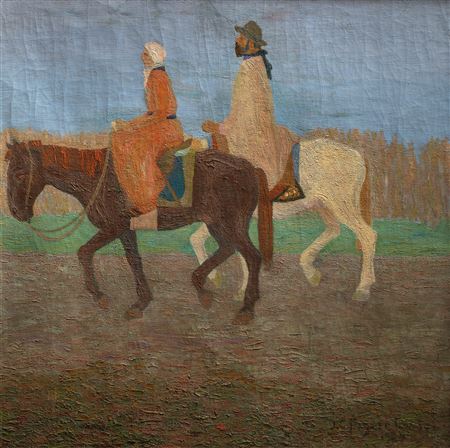 Couple on Horseback by Juan Carlos Figari - Auction record, sale price, and art valuation. Compare with similar artists and explore comparable artworks.