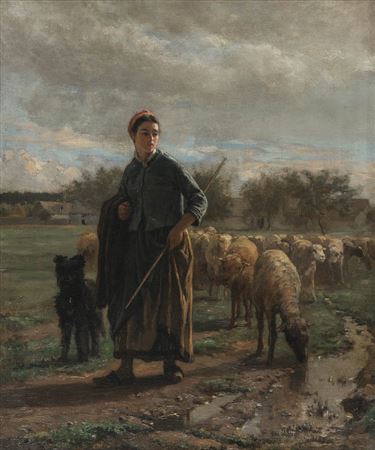Bergère et son troupeau à la sortie de Barbizon