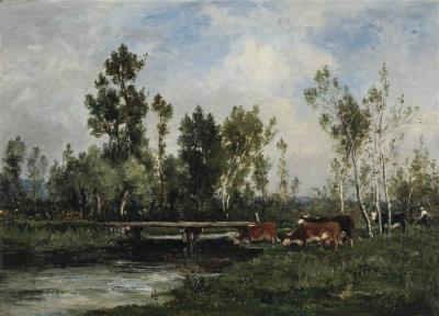 Paysanne et son troupeau près de Barbizon by Louis Victor Watelin - Auction record, sale price, and art valuation. Compare with similar artists and explore comparable artworks.