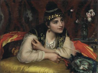 Woman with a feather fan by Giovanni Battista Costa - Auction record, sale price, and art valuation. Compare with similar artists and explore comparable artworks.