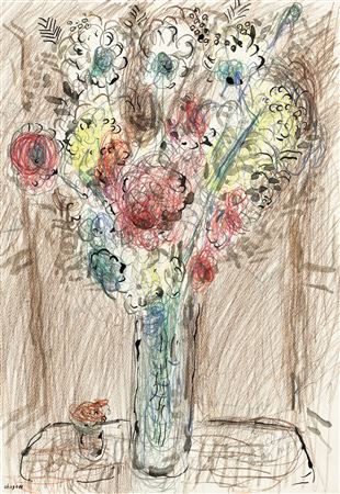Intérieur brun au bouquet devant la fenêtre ouverte
