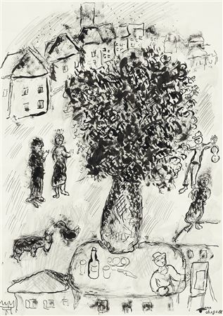 Grand bouquet sur le toit-table du village