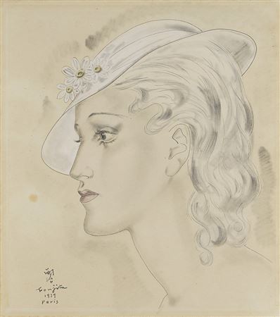 Buste de femme au chapeau blanc
