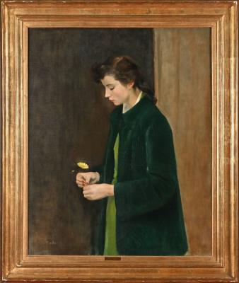 Thoughtful young woman holding a yellow flower by Andre Tondu - Auction record, sale price, and art valuation. Compare with similar artists and explore comparable artworks.