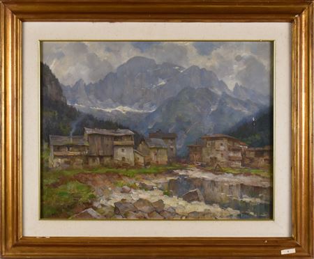 Houses under the Civetta lake of Alleghe