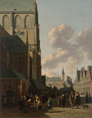 The Grote Markt, Haarlem, looking west, with the Grote Kerk (St Bavo's) and the fish-market, the Town Hall beyond