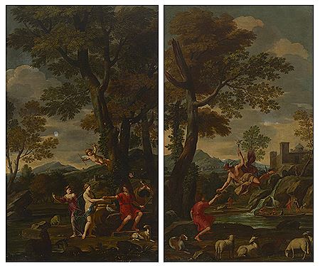 Landscape with Mercury presenting the golden apple to Paris; and Landscape with the Judgement of Paris (pair) by Giacinto Gimignani - Auction record, sale price, and art valuation. Compare with similar artists and explore comparable artworks.