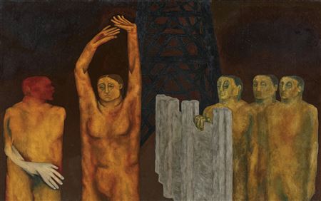 Sample artwork by Sudhir Patwardhan (Born 1949), known for paintings and sculpture depicting the urban and social landscape of mumbai - View similar artists and auction records