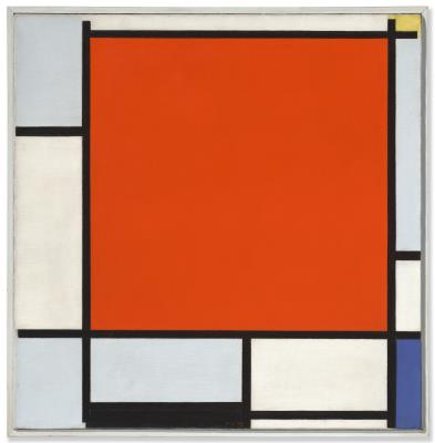 Composition with Large Red Plane, Bluish Gray, Yellow, Black and Blue