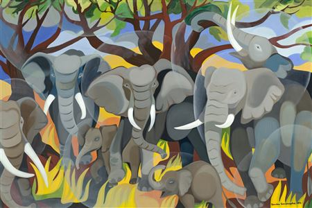 Untitled (Elephants) by Senaka Senanayake - Auction record, sale price, and art valuation. Compare with similar artists and explore comparable artworks.