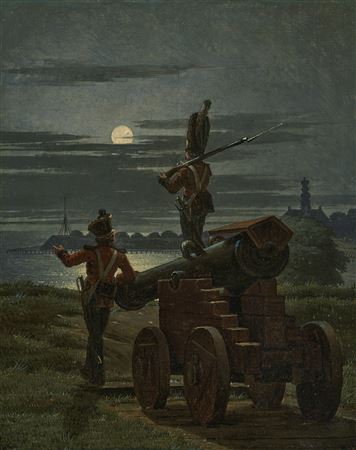 Sentinels on the ramparts of the citadel by moonlight