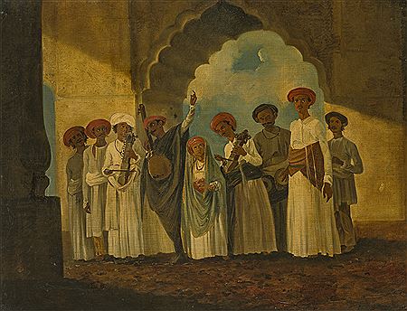 A group of musicians playing Sarangi, a Tambura and Tablas by William Hodges - Auction record, sale price, and art valuation. Compare with similar artists and explore comparable artworks.