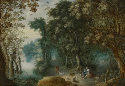 A wooded landscape with Venus and Adonis