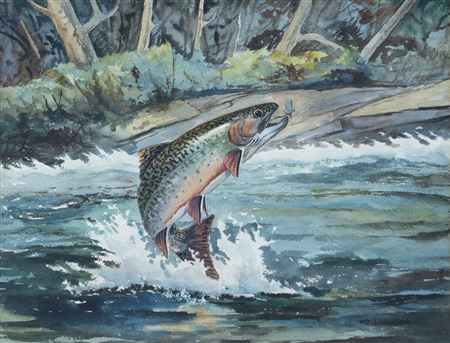 Leaping Brook Trout by William Schaldach - Auction record, sale price, and art valuation. Compare with similar artists and explore comparable artworks.