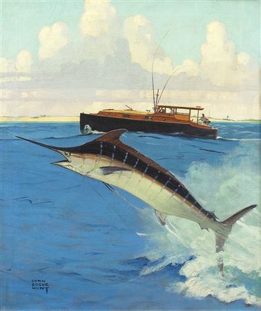"The ""Pilar"" Fights a Blue Marlin..." by Lynn Bogue Hunt - Auction record, sale price, and art valuation. Compare with similar artists and explore comparable artworks.