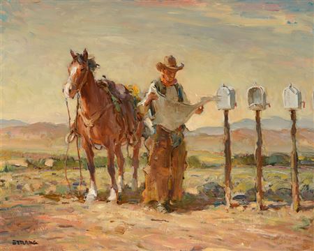 Sample artwork by Ray Strang (1893 - 1957), known for cowboy genre, figure, illustrator - View similar artists and auction records