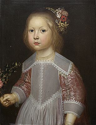 Portrait d'une petite fille tenant des fleurs, à mi-corps