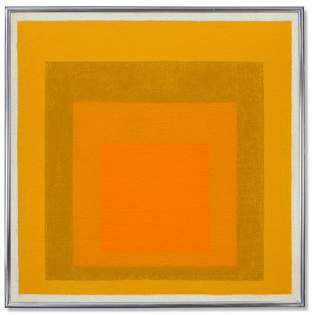 Study to Homage to the Square: Two warm orange with greenish and pale yellow