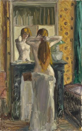 Femme à demi-nue ou Nu se coiffant devant la glace